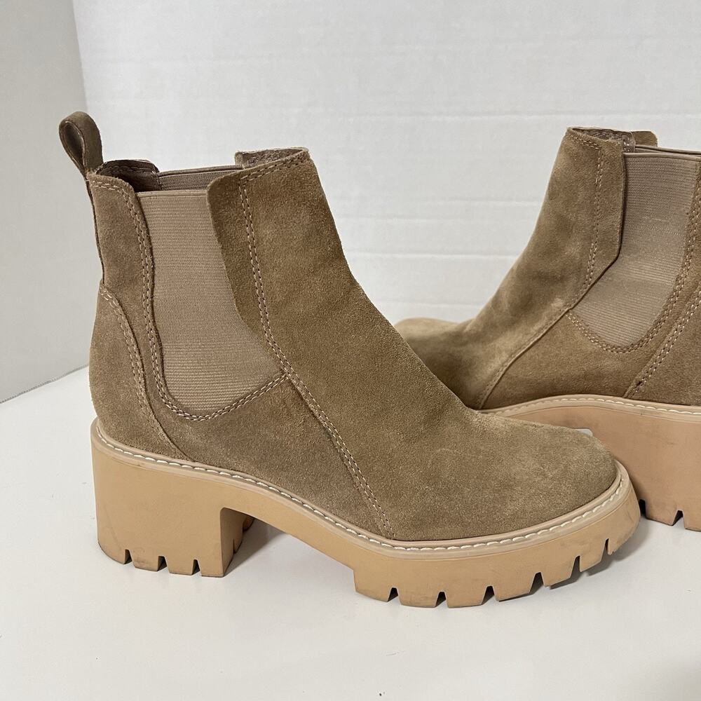 Dolce Vita Halina Suede Lug Sole Ankle Boots Women’s Size 8 Tan Chelsea Booties - Picture 2 of 11